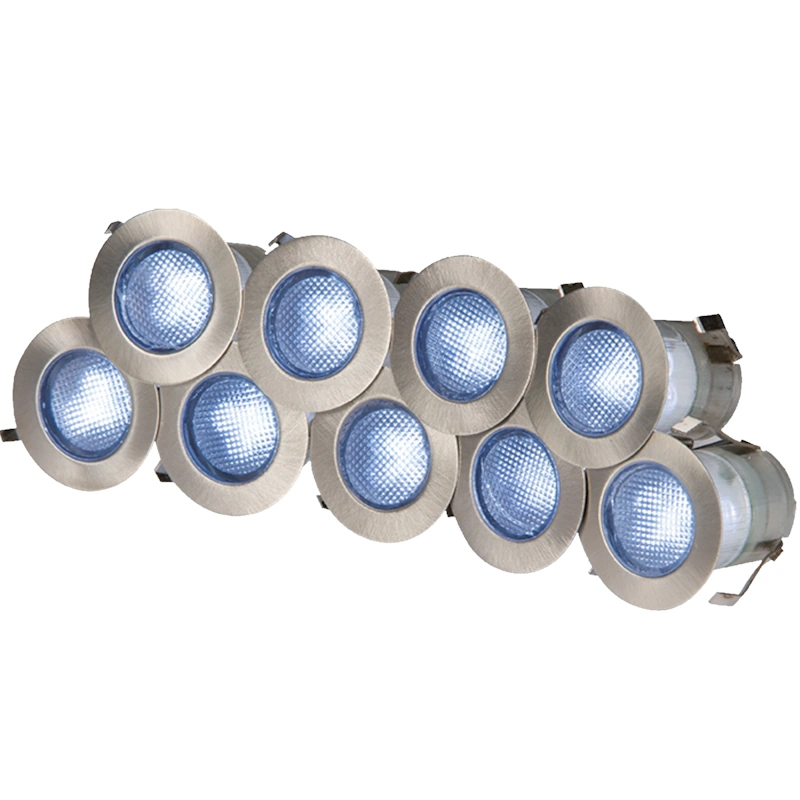 KIT16B 240V IP65 Stainless Steel Set Of 10 Decking Light Kit Blue LED's (image for) KIT16B 240V IP65 Stainless Steel Set Of 10 Decking Light Kit Blue LED's