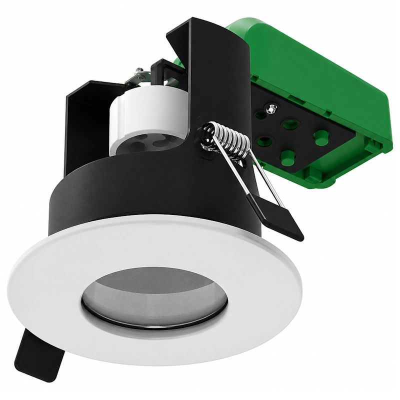 Mains Voltage IP65 GU10 Fire Rated Downlight In White (image for) Mains Voltage IP65 GU10 Fire Rated Downlight In White